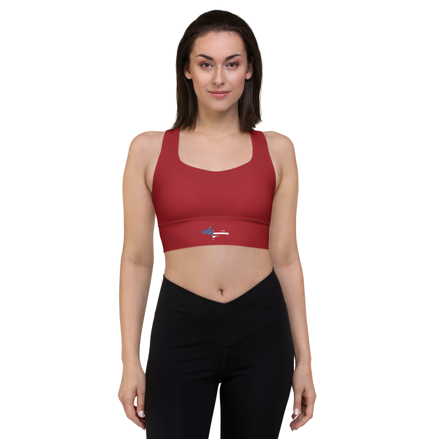 Michigan Upper Peninsula Longline Sports Bra (w/ UP USA Flag) | Thimbleberry Red