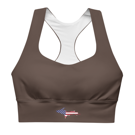 Michigan Upper Peninsula Longline Sports Bra (w/ UP USA Flag) | Hickory Color