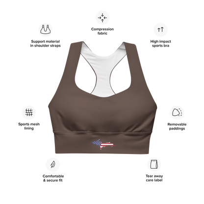 Michigan Upper Peninsula Longline Sports Bra (w/ UP USA Flag) | Hickory Color