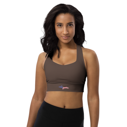 Michigan Upper Peninsula Longline Sports Bra (w/ UP USA Flag) | Hickory Color