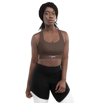 Michigan Upper Peninsula Longline Sports Bra (w/ UP USA Flag) | Hickory Color