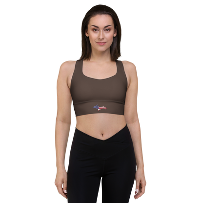 Michigan Upper Peninsula Longline Sports Bra (w/ UP USA Flag) | Hickory Color