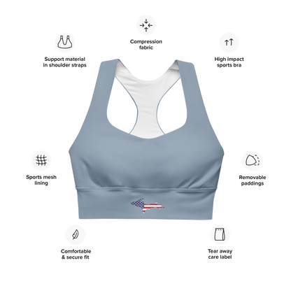 Michigan Upper Peninsula Longline Sports Bra (w/ UP USA Flag) | B-24 Grey