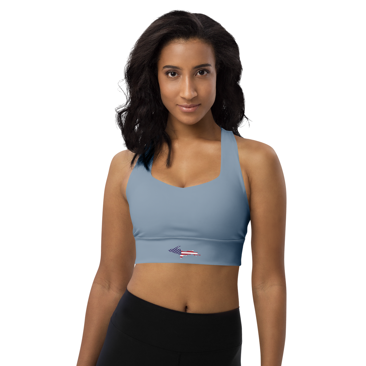 Michigan Upper Peninsula Longline Sports Bra (w/ UP USA Flag) | B-24 Grey