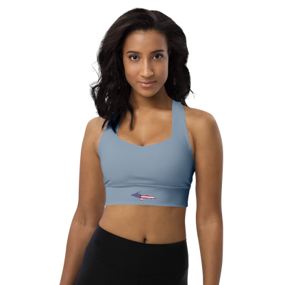 Michigan Upper Peninsula Longline Sports Bra (w/ UP USA Flag) | B-24 Grey