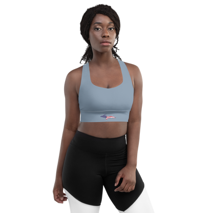 Michigan Upper Peninsula Longline Sports Bra (w/ UP USA Flag) | B-24 Grey