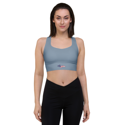 Michigan Upper Peninsula Longline Sports Bra (w/ UP USA Flag) | B-24 Grey