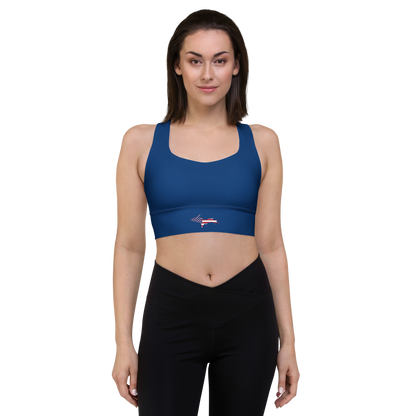 Michigan Upper Peninsula Longline Sports Bra (w/ UP USA Flag) | Dearborn Blue