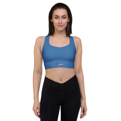 Michigan Upper Peninsula Longline Sports Bra (w/ UP USA Flag) | Lake Superior Blue