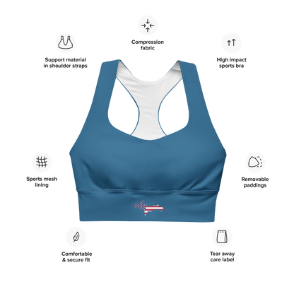 Michigan Upper Peninsula Longline Sports Bra (w/ UP USA Flag) | Blueberry