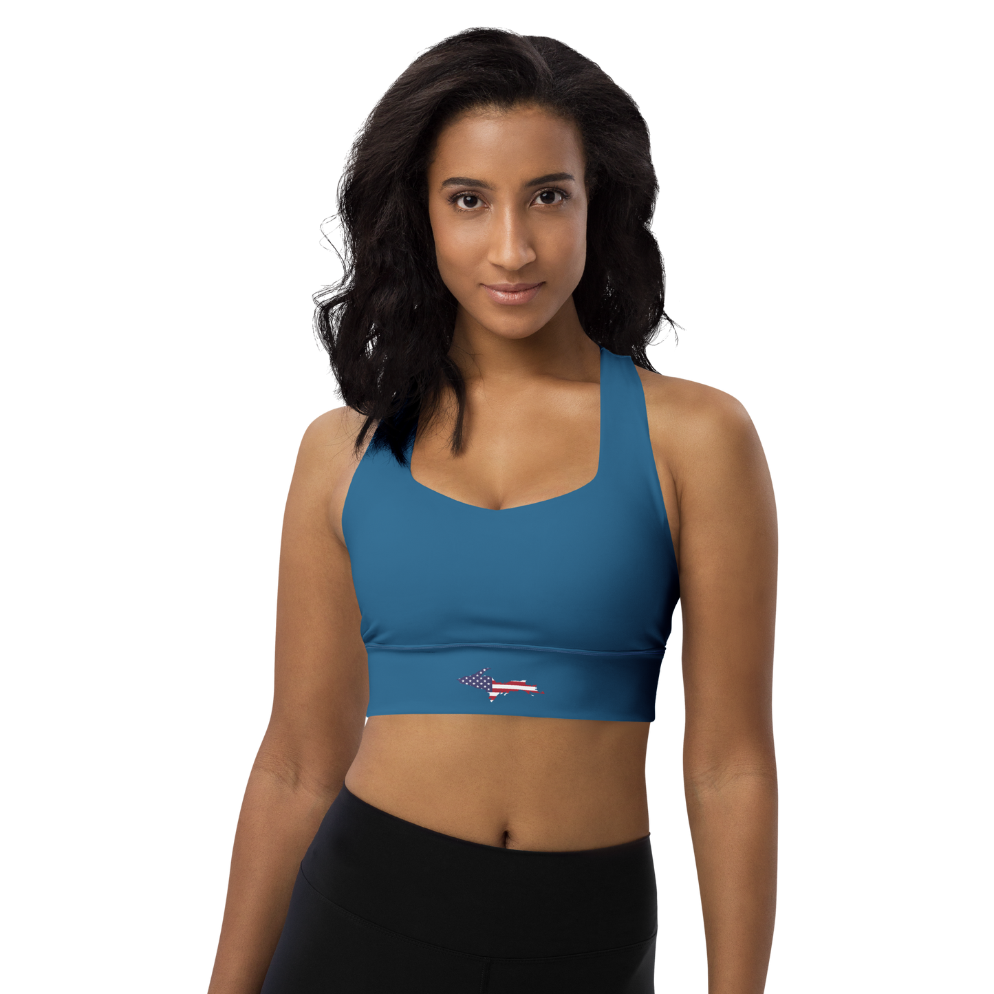 Michigan Upper Peninsula Longline Sports Bra (w/ UP USA Flag) | Blueberry