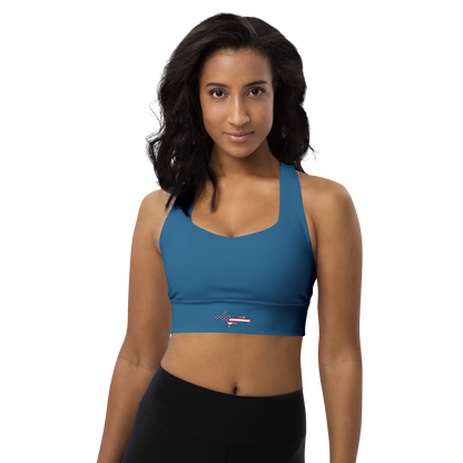 Michigan Upper Peninsula Longline Sports Bra (w/ UP USA Flag) | Blueberry