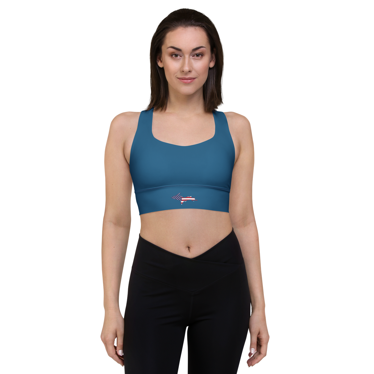 Michigan Upper Peninsula Longline Sports Bra (w/ UP USA Flag) | Blueberry