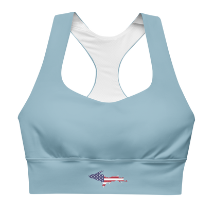 Michigan Upper Peninsula Longline Sports Bra (w/ UP USA Flag) | I Opal Blue