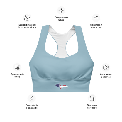 Michigan Upper Peninsula Longline Sports Bra (w/ UP USA Flag) | I Opal Blue