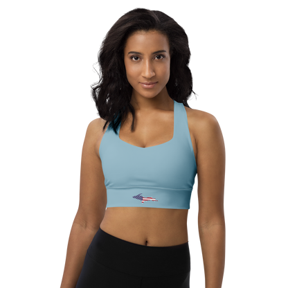 Michigan Upper Peninsula Longline Sports Bra (w/ UP USA Flag) | I Opal Blue