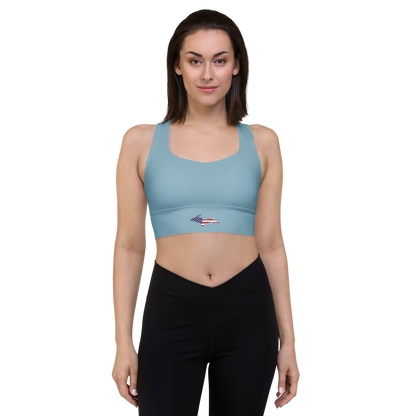 Michigan Upper Peninsula Longline Sports Bra (w/ UP USA Flag) | I Opal Blue