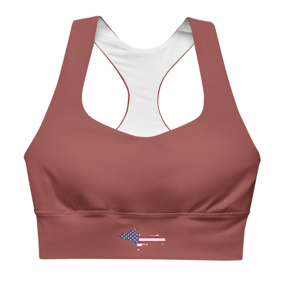 Michigan Upper Peninsula Longline Sports Bra (w/ UP USA Flag) | Ore Dock Red