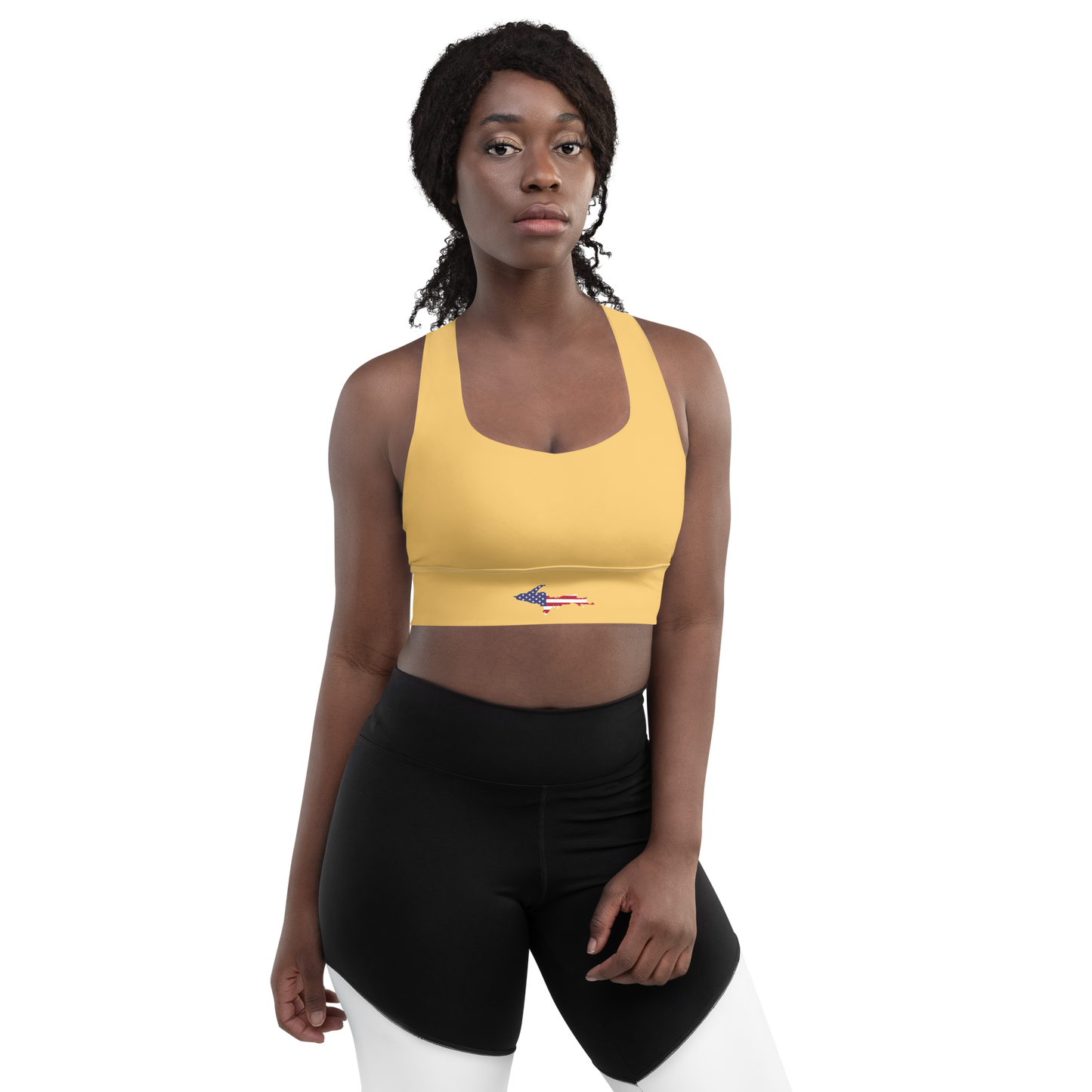 Michigan Upper Peninsula Longline Sports Bra (w/ UP USA Flag) | Citrine