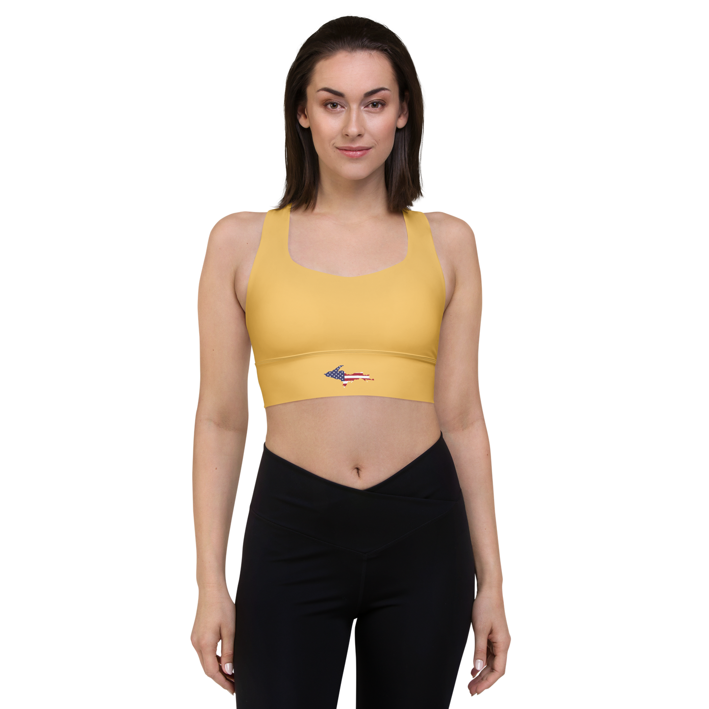 Michigan Upper Peninsula Longline Sports Bra (w/ UP USA Flag) | Citrine