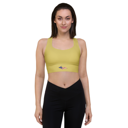 Michigan Upper Peninsula Longline Sports Bra (w/ UP USA Flag) | Plum Yellow