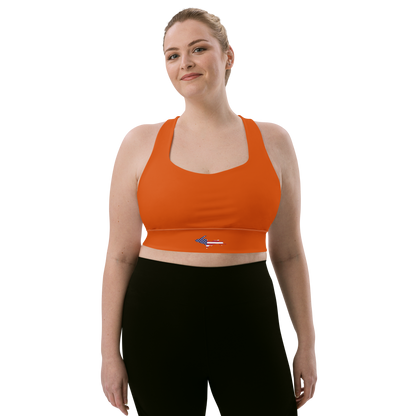 Michigan Upper Peninsula Longline Sports Bra (w/ UP USA Flag) | Maple Leaf Orange