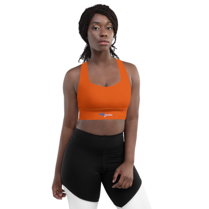 Michigan Upper Peninsula Longline Sports Bra (w/ UP USA Flag) | Maple Leaf Orange