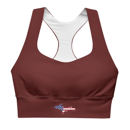 Michigan Upper Peninsula Longline Sports Bra (w/ UP USA Flag) | Cherrywood