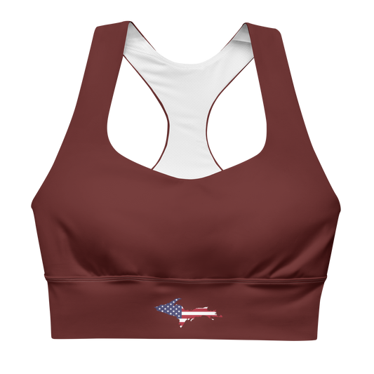 Michigan Upper Peninsula Longline Sports Bra (w/ UP USA Flag) | Cherrywood