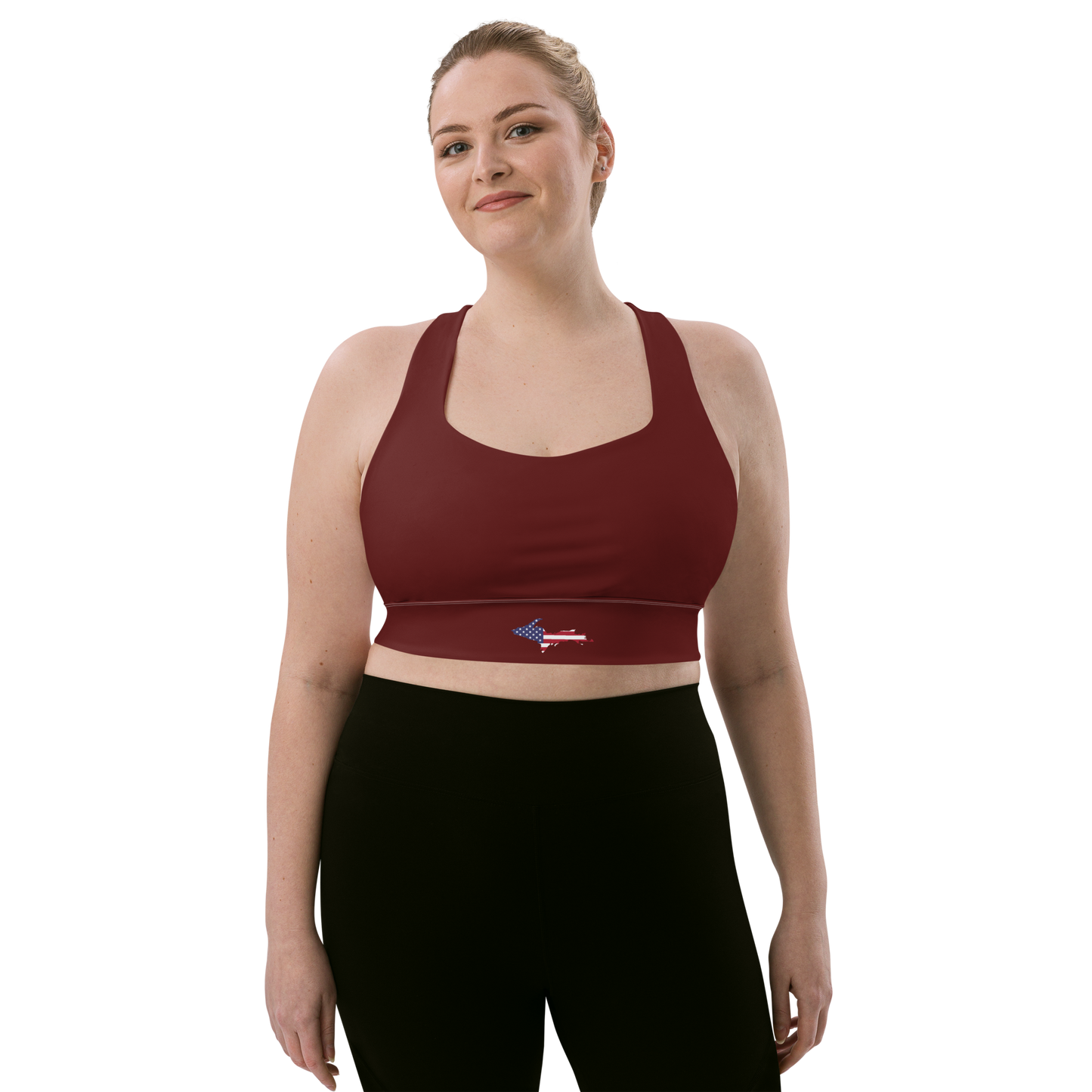 Michigan Upper Peninsula Longline Sports Bra (w/ UP USA Flag) | Cherrywood