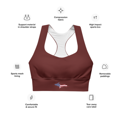 Michigan Upper Peninsula Longline Sports Bra (w/ UP USA Flag) | Cherrywood