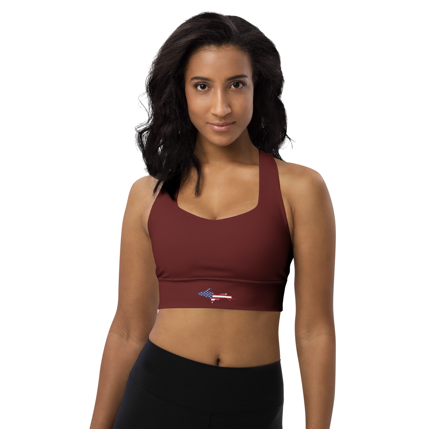 Michigan Upper Peninsula Longline Sports Bra (w/ UP USA Flag) | Cherrywood