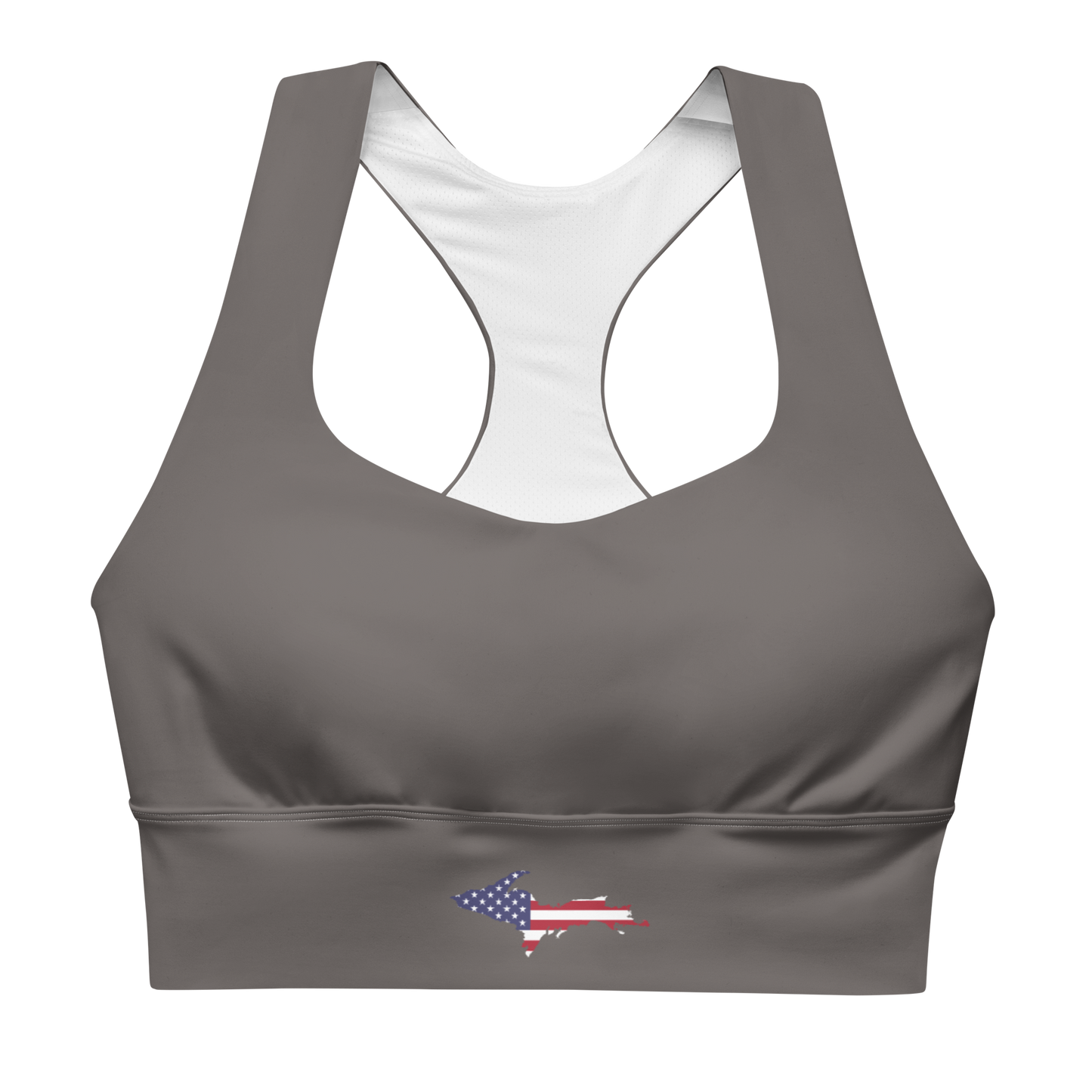 Michigan Upper Peninsula Longline Sports Bra (w/ UP USA Flag) | Warren Tank Grey