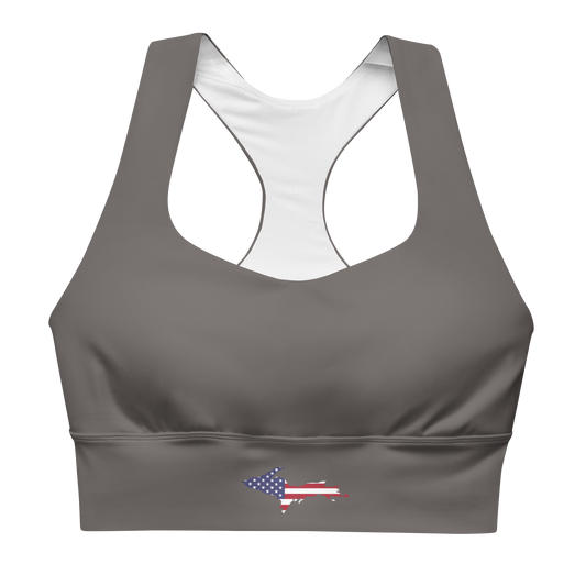 Michigan Upper Peninsula Longline Sports Bra (w/ UP USA Flag) | Warren Tank Grey