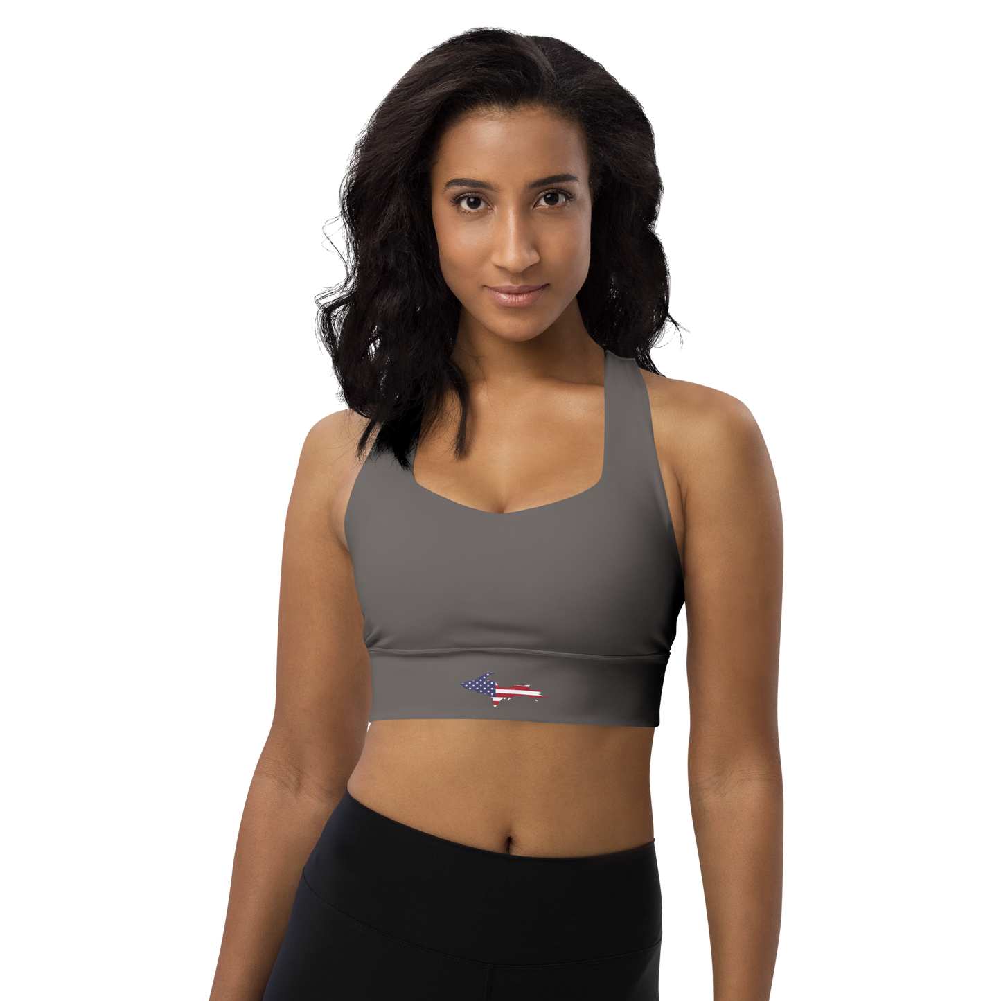 Michigan Upper Peninsula Longline Sports Bra (w/ UP USA Flag) | Warren Tank Grey