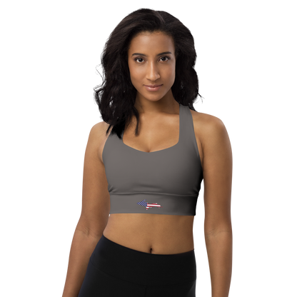 Michigan Upper Peninsula Longline Sports Bra (w/ UP USA Flag) | Warren Tank Grey