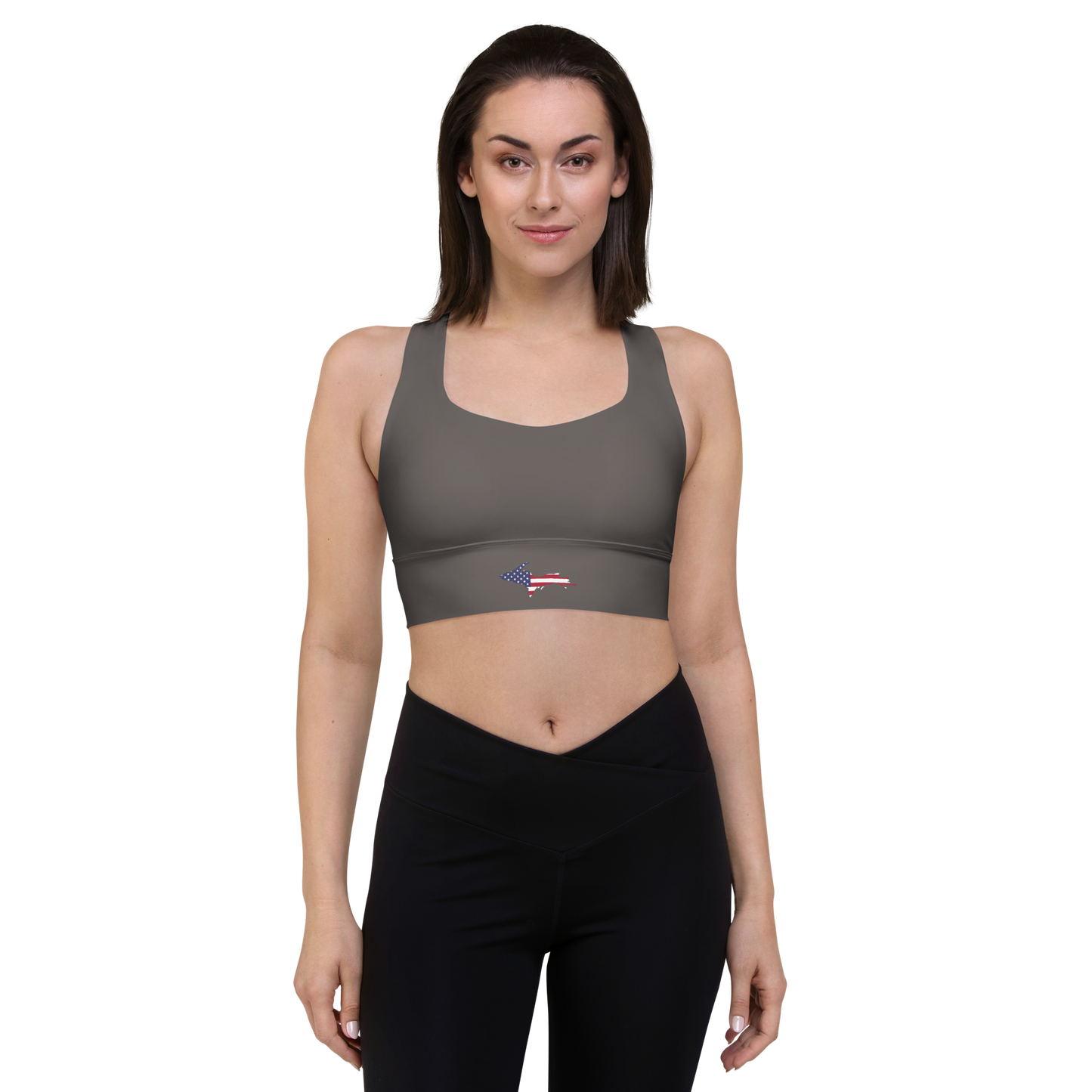 Michigan Upper Peninsula Longline Sports Bra (w/ UP USA Flag) | Warren Tank Grey