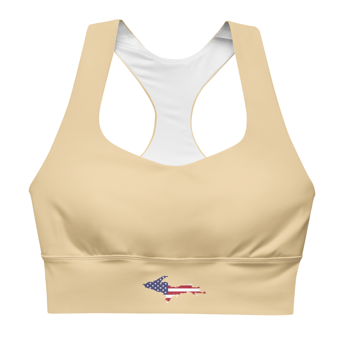 Michigan Upper Peninsula Longline Sports Bra (w/ UP USA Flag) | Maple Color