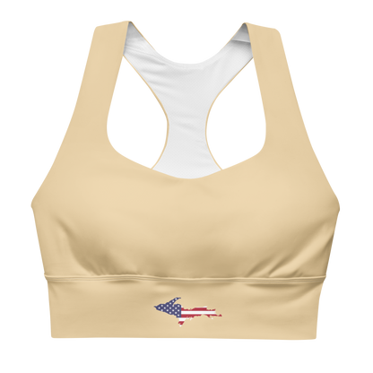 Michigan Upper Peninsula Longline Sports Bra (w/ UP USA Flag) | Maple Color