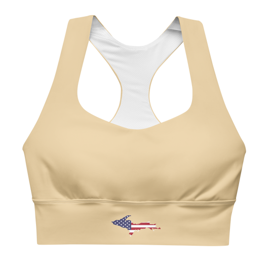 Michigan Upper Peninsula Longline Sports Bra (w/ UP USA Flag) | Maple Color