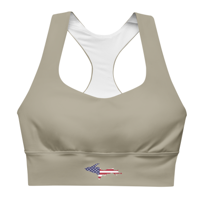 Michigan Upper Peninsula Longline Sports Bra (w/ UP USA Flag) | Petoskey Stone Beige