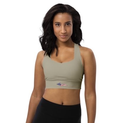 Michigan Upper Peninsula Longline Sports Bra (w/ UP USA Flag) | Petoskey Stone Beige