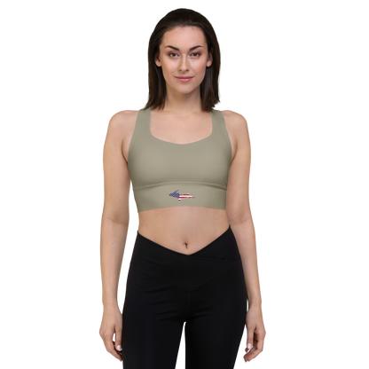 Michigan Upper Peninsula Longline Sports Bra (w/ UP USA Flag) | Petoskey Stone Beige