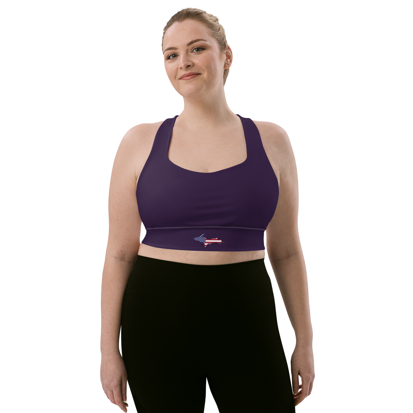 Michigan Upper Peninsula Longline Sports Bra (w/ UP USA Flag) | Blackcurrant