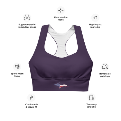 Michigan Upper Peninsula Longline Sports Bra (w/ UP USA Flag) | Blackcurrant