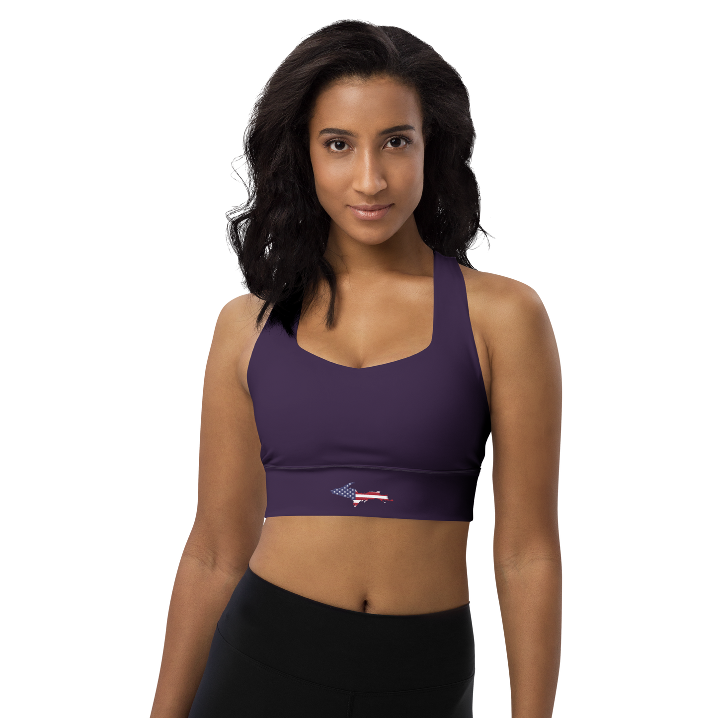 Michigan Upper Peninsula Longline Sports Bra (w/ UP USA Flag) | Blackcurrant