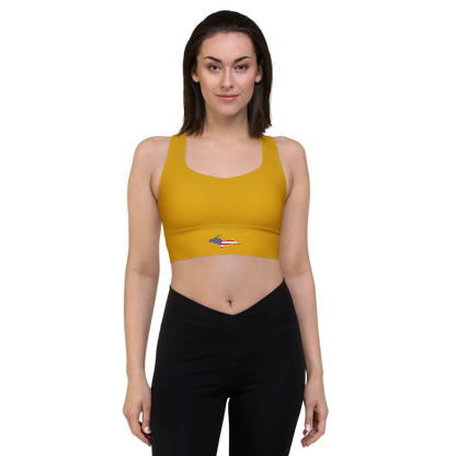 Michigan Upper Peninsula Longline Sports Bra (w/ UP USA Flag) | Gold