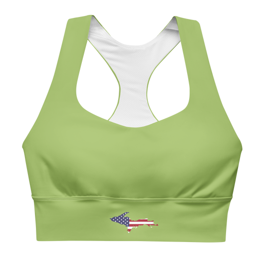 Michigan Upper Peninsula Longline Sports Bra (w/ UP USA Flag) | Gooseberry Green