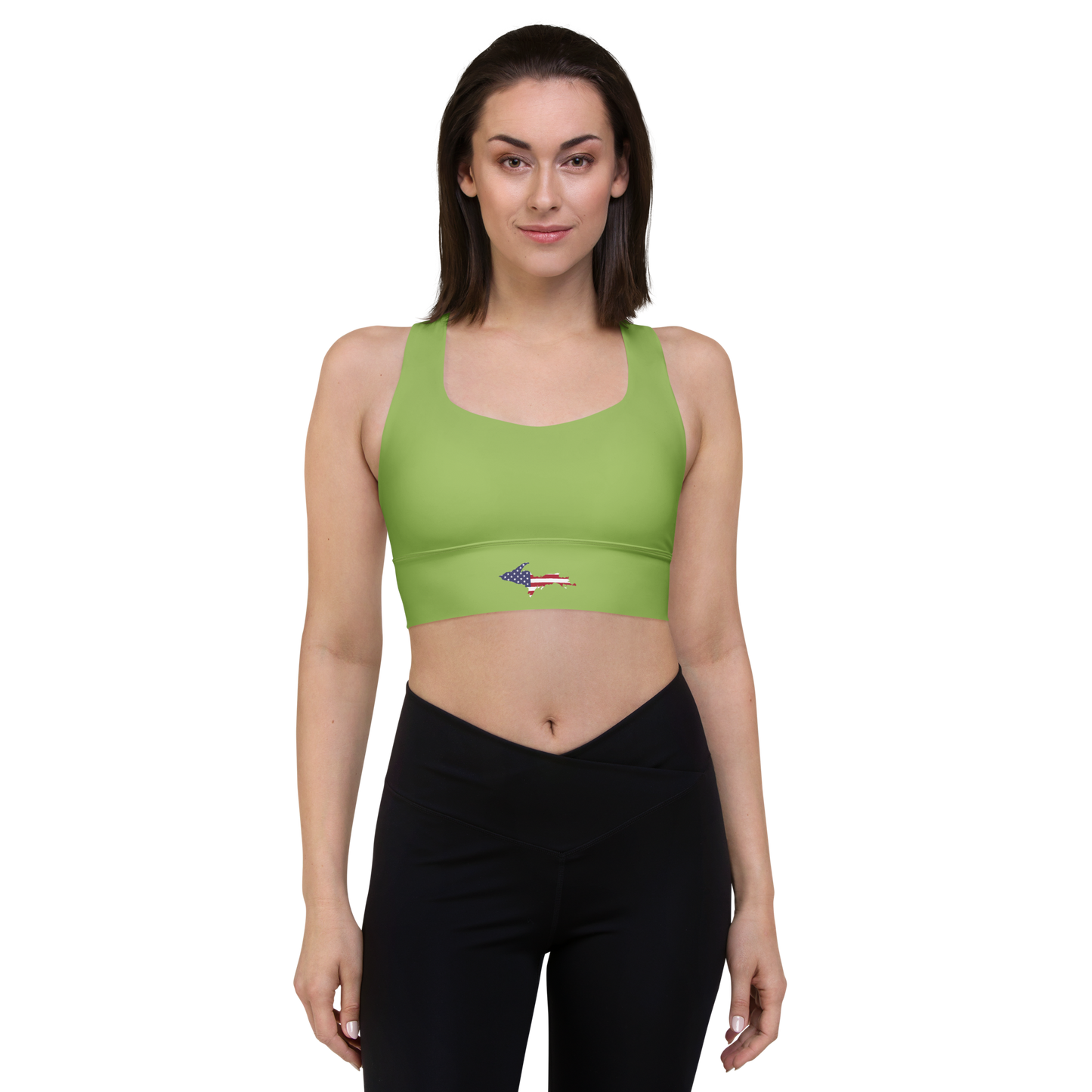 Michigan Upper Peninsula Longline Sports Bra (w/ UP USA Flag) | Gooseberry Green