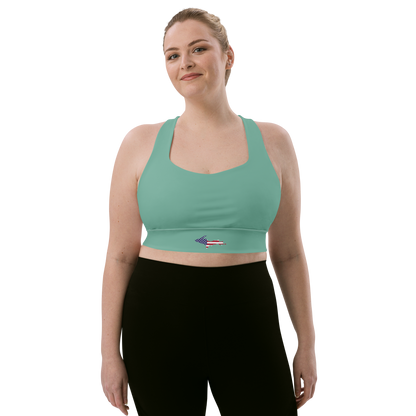 Michigan Upper Peninsula Longline Sports Bra (w/ UP USA Flag) | Tea Green